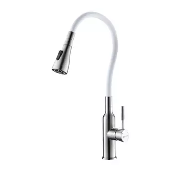 Смеситель для кухни Lemark Expert LM5082S-White, с гибким изливом и 2-х функциональным аэратором, сталь/белый