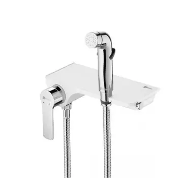 Смеситель Lemark Solo LM7168CW с гигиеническим душем, настенный, хром/белый
