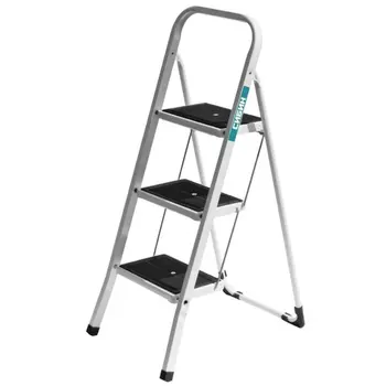 Стремянка стальная Сибин 38807-03, c широкими обрезиненными ступенями, 3 ступени, 71 см