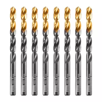 Сверло по металлу Denzel 717219, 8 мм, HSS-Tin, Golden Tip, 8 шт.