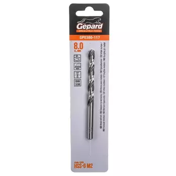 Сверло по металлу Gepard GP0380-117, HSS-G, 8.0х75х117 мм