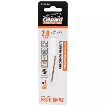 Сверло по металлу Gepard GP1320-049 (ц/х 2.0х24х49 мм HSS TIN)