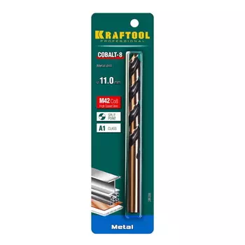 Сверло по металлу Kraftool 29656-11, COBALT, HSS-Co (8%), сталь М42 (S2-10-1-8), 11.0 х142 мм