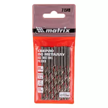 Сверло по металлу MTX 715499 (4,9 мм, полированное, HSS, 10 шт. цилиндрический хвостовик)