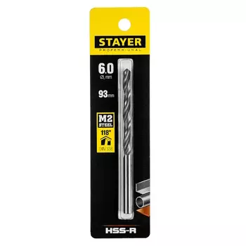 Сверло по металлу Stayer 29602-6 HSS-R 6.0х93мм