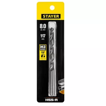 Сверло по металлу Stayer 29602-8 HSS-R 8.0х117мм