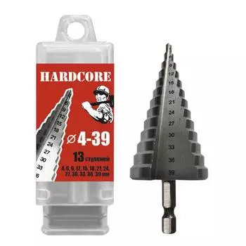 Сверло ступенчатое по металлу Hardcore 142439 (4-39 мм, 13 ступеней, цветмет, пластик)