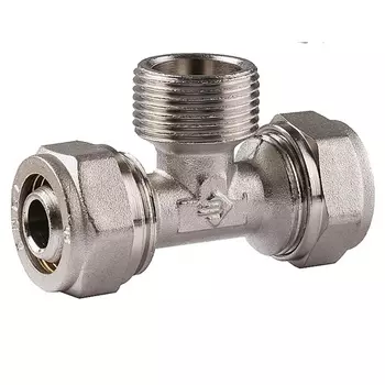 Тройник Зубр 51404-16-1/2, с наружной резьбой, цанга-штуцер, 1/2"х16х2,0 мм, никель