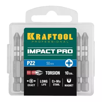 Ударные биты Kraftool Impact Pro 26193-2-50-S10 (PZ2, 50 мм, 10 шт.)