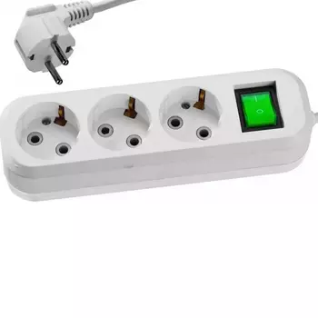 Удлинитель электрический Сибин 55036-2, ПВС сечение 0,75кв мм, 3 гнезда, макс мощн 2200Вт, 2м, заземление, выключатель