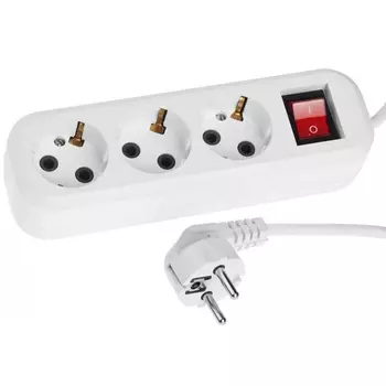 Удлинитель электрический Сибин 55036-3, ПВС сечение 0,75кв мм, 3 гнезда, макс мощн 2200Вт, 3м, заземление, выключатель