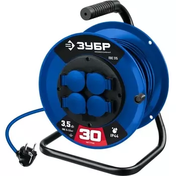 Удлинитель на катушке Зубр ПВС 315 55081-30 (30м, 3500Вт, 4 гнезда, IP44, ПВС 3х1,5 кв мм)