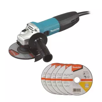 Угловая шлифмашина MAKITA GA5030RX9 720 Вт, 11000 об/мин, плавный пуск, антирестарт + отрезные круги D-18770, 125 х 1.2 мм (5 шт)