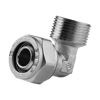 Уголок Зубр 51409-16-1/2 с наружной резьбой, цанга-штуцер, 1/2"х16х2,0 мм, никель