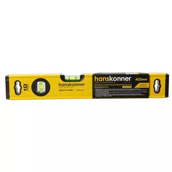 Уровень 400 мм Hanskonner HK2015-01-0400, фрезеров., магнитный, 2 глазка, точность 0.5мм/м