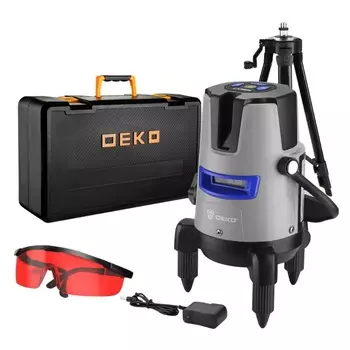 Уровень лазерный самовыравнивающийся Deko DKLL02RB PRO SET 2 PREMIUM (2 линии, красный луч, штатив 1 м, кейс) 065-0102-1