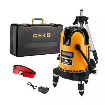 Уровень лазерный самовыравнивающийся Deko LL57 PRO SET 2 PREMIUM 065-0104-1 (в кейсе, со штативом 1 м, 5 линий, красный луч)