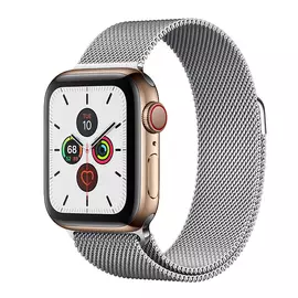 Apple Watch Series 5 GPS + Cellular, 40mm, корпус из стали золотого цвета, серебристый миланский сетчатый браслет