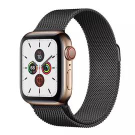 Apple Watch Series 5 GPS + Cellular, 40mm, корпус из стали золотого цвета, миланский сетчатый браслет цвета «черный космос»