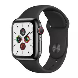 Apple Watch Series 5 GPS + Cellular, 40mm, корпус из стали цвета «черный космос», чёрный спортивный ремешок