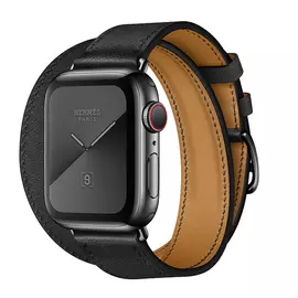 Apple Watch Series 5 GPS + Cellular, 40mm, корпус из стали цвета «черный космос», ремешок Hermès Double Tour из кожи Swift цвета Noir