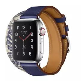 Apple Watch Series 5 GPS + Cellular, 40mm, корпус из стали, ремешок Hermès Double Tour из кожи Swift цвета Encre/Béton