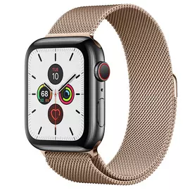 Apple Watch Series 5 GPS + Cellular, 44mm, корпус из стали цвета «черный космос», золотой миланский сетчатый браслет