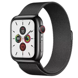Apple Watch Series 5 GPS + Cellular, 44mm, корпус из стали цвета «черный космос», миланский сетчатый браслет цвета «черный космос»