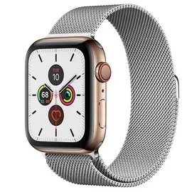 Apple Watch Series 5 GPS + Cellular, 44mm, корпус из стали золотого цвета, серебристый миланский сетчатый браслет