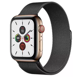 Apple Watch Series 5 GPS + Cellular, 44mm, корпус из стали золотого цвета, миланский сетчатый браслет цвета «черный космос»