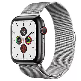 Apple Watch Series 5 GPS + Cellular, 44mm, корпус из стали цвета «черный космос», серебристый миланский сетчатый браслет