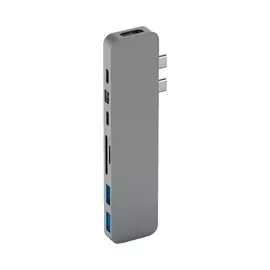 Многопортовый адаптер Hyper HyperDrive PRO с двойным коннектором USB-C (2 Thunderbolt 3, 2 USB-A 3.1, SD, microSD, HDMI 4K 30 Гц, MiniDP 4K 30 Гц)