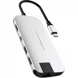 Многопортовый адаптер Hyper HyperDrive SLIM с одинарным коннектором USB-C (USB-C PD, 2 USB-A 3.1, SD, microSD, HDMI 4K 30 Гц, MiniDP 4K 30 Гц, Gigabit Ethernet)