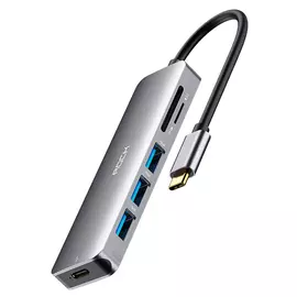 Многопортовый адаптер ROCK RCB06991 с одинарным коннектором USB-C (USB-C PD, 3 USB-A 3.0, SD, microSD)