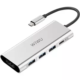 Многопортовый адаптер WIWU Alpha A531H с одинарным коннектором USB-C (USB-C PD, 3 USB 3.0, HDMI 4K 30 Гц)