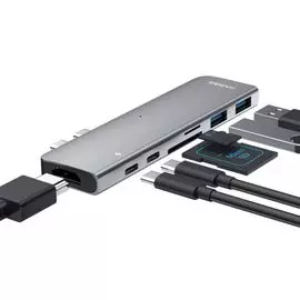 Мультипортовый адаптер Xiaomi Mi HAGiBiS DC7 с двойным коннектором USB-C (Thunderbolt 3, USB-C, 2 USB-A 3.0, SD, microSD, HDMI 4K 30 Гц)