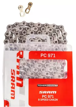 Цепь SRAM PC-971 9 скоростей (серебристый замок цепи 130 звеньев)