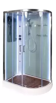 Душевая кабина «AvaCan» A102L LED с кнопкой 120/80 низкий поддон прозрачная/белая с гидромассажем с электрикой левая