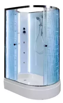 Душевая кабина «AvaCan» EM2712LN LED 120/80 средний поддон матовая с рисунком/хром без крыши с гидромассажем с электрикой левая