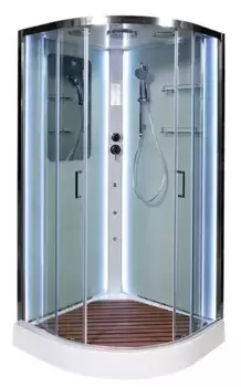 Душевая кабина «Deto» A-01 LED 100/100 низкий поддон прозрачная/белая с гидромассажем с электрикой