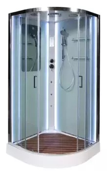Душевая кабина «Deto» A-09 LED 90/90 низкий поддон прозрачная/белая с гидромассажем с электрикой