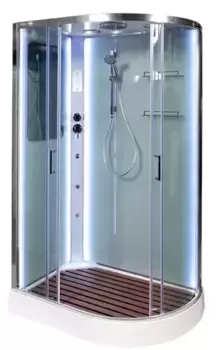 Душевая кабина «Deto» A-102 LED 120/80 низкий поддон прозрачная/белая с гидромассажем с электрикой левая