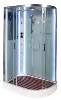 Душевая кабина «Deto» A-102 LED без пульта 120/80 низкий поддон прозрачная/белая с гидромассажем с электрикой левая