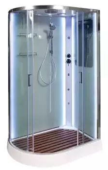 Душевая кабина «Deto» A-102 LED без пульта 120/80 низкий поддон прозрачная/белая с гидромассажем с электрикой правая