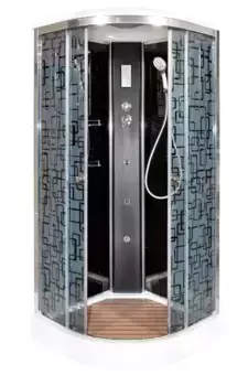 Душевая кабина «Deto» BM-1590 90/90 низкий поддон матовая с рисунком/черная с гидромассажем с электрикой