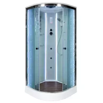 Душевая кабина «Deto» EM-1510 LED 100/100 низкий поддон матовая с рисунком/белая с гидромассажем с электрикой