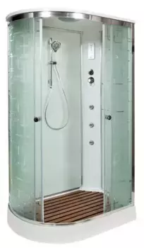 Душевая кабина «Deto» EM-1512 120/80 низкий поддон матовая с рисунком/белая с гидромассажем с электрикой правая