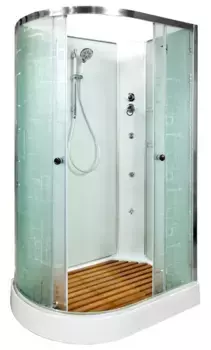 Душевая кабина «Deto» EM-1512N 120/80 низкий поддон матовая с рисунком/белая без крыши с гидромассажем правая