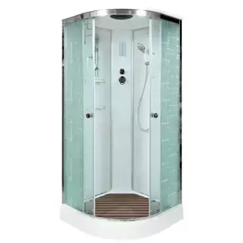 Душевая кабина «Deto» EM-1580 80/80 низкий поддон матовая с рисунком/белая с электрикой