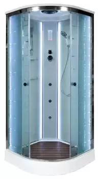 Душевая кабина «Deto» EM-1580 LED 80/80 низкий поддон матовая с рисунком/белая с гидромассажем с электрикой